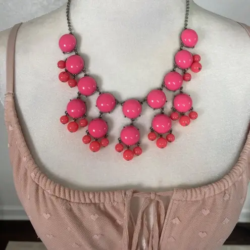 Y2K Chunky Neon Pink Statement Necklace Silver