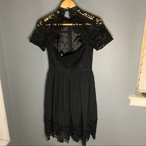 Chi Chi London black lace crotchet mock neck dress