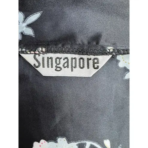 Black Satin Floral Peacock Kimono Robe Belted One Size Singapore