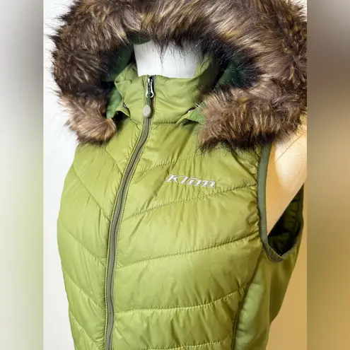 Klim ‘Waverly’ Insulated Vest Detachable Fur Trim Hood Women’s Size Medium Green