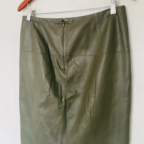 Worth New York Fern Green Leather Seamed Slim Zippered Lined Midi Skirt Luxe 10
