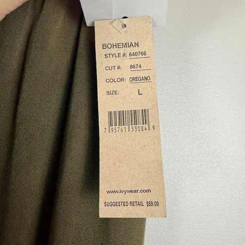 I.V.Y Pants Women L Oregano Drawstring Bohemian Straight Leg Trousers Lagen NWT Green Size L