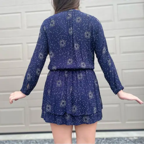 Rails Jasmine Navy Stella Star Pattern Celestial Long Sleeve Mini Dress Small