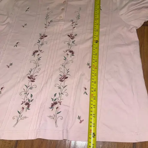 Haband Light Pink Floral Embroidered Blouse Tshirt top shot vintage woman’s L Size L