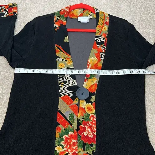 Soft Surroundings Kimono Jacket Women Medium One Button Floral Black Lightweight