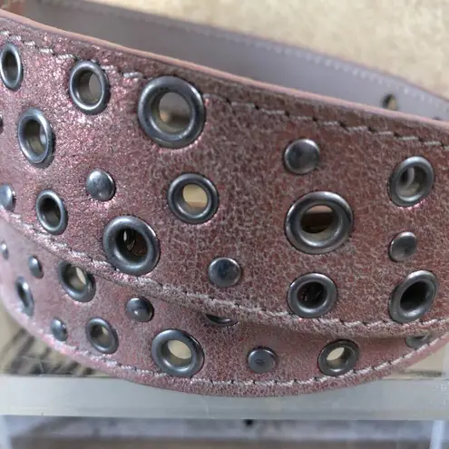 Donald Pliner Belt Shrimp Distress Leather Embellished Metal Studs New NWT $225 Pink