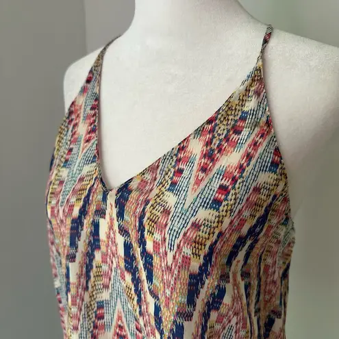 Lavender Brown cream tribal print silk tank top size XS