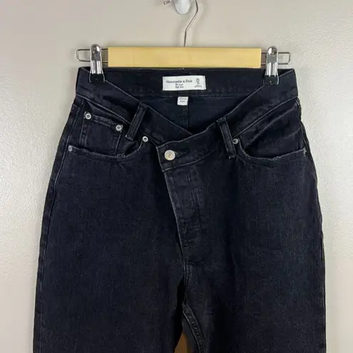 Abercrombie & Fitch  Dad High Rise Jeans Size 0/25 Short Black Criss Cross Waist