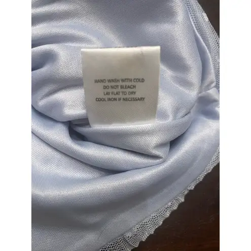 Madi Mase Ice Blue Swiss Dot Mesh Ruched Off Shoulder Top Size M Sheer Romantic Size M