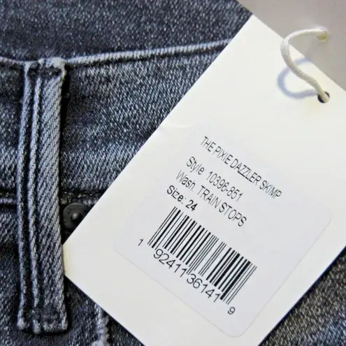 NWT Mother The Pixie Dazzler Skimp in Train Stops Acid Stretch Crop Jeans 24 Black