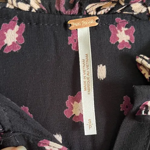 Free People  Calico Skies Black Floral Long Sleeve Dress