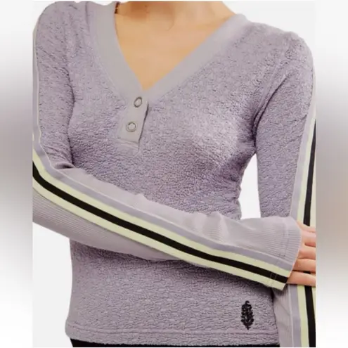 Free People  Movement Recovery Layer Lavender V-Neck Top with Striped Sleeves NWT