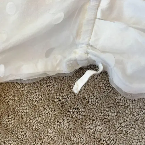 White Mini Dress Polkadots Puff sleeves Heart Cut Out Collar Frill Buttons XS