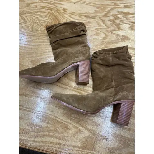 Schutz Ashlee Women's 10 B Bear Suede Pointed Toe Pull-On Ruched Ankle Boots