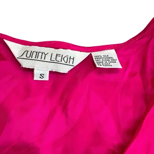 Sunny Leigh Vintage Size S Hibiscus Print 100% Silk Tank Top Fuchsia Pink Floral