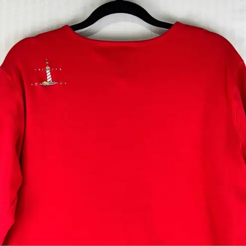 LasOLas Red Buttoned Combed Cotton Lighthouse Cardigan Sweater Size 1X Coastal - Image 7