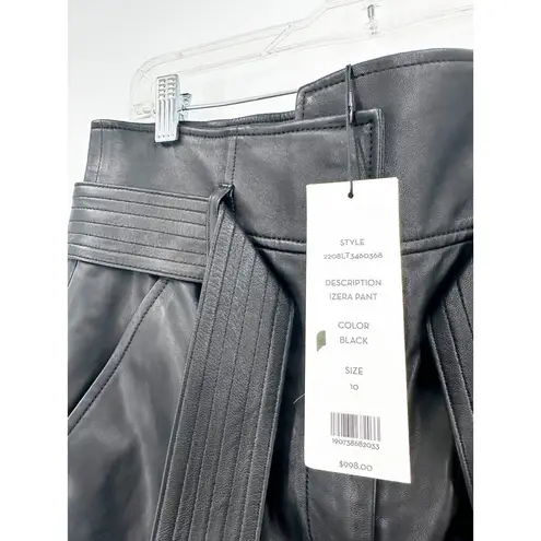 Veronica Beard Izera Pants Black 100% Leather Paperbag NEW Size 10