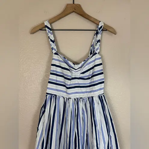 J.Crew  Shirting Stripe Cotton Tiered Maxi Dress in Multi Blue size 2 $128