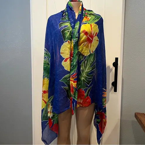 Rima Sarong one size beach wear wrap vacation tropical swim coverup bright scarf Blue