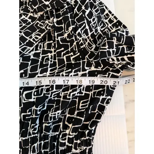 Laura Ashley Womens Black White Geometric Print Button Front Jacket Blazer Sz L