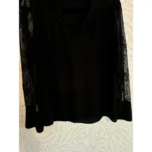 Catherine Malandrino Elegant Black Lace Sleeve Blouse L