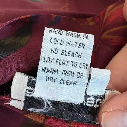 Nancy Crystal Women's Floral Silk Blouse Size 6 Burgundy V