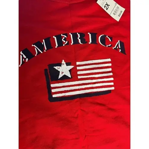 Cabin creek Women's 2X T-shirt America USA Flag New Red