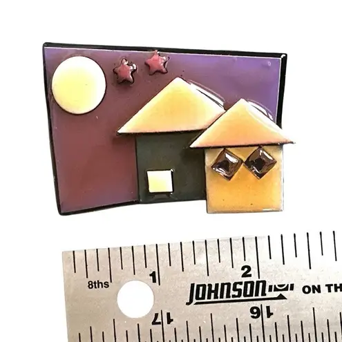 House Pins by Lucinda Mixed Media Moon & Houses Brooch