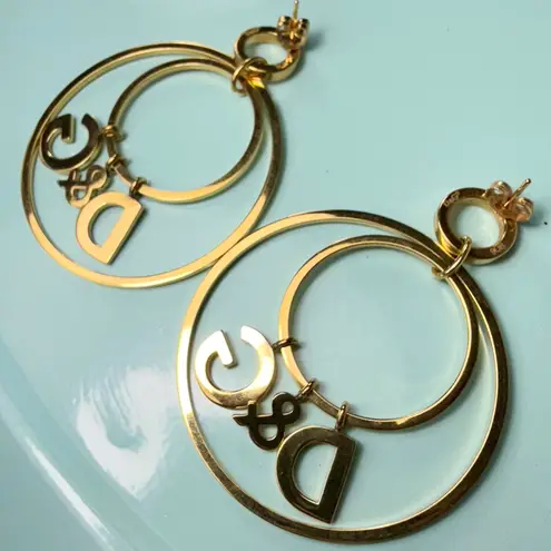 Dolce & Gabbana Gold Logo Charm Hoop Earrings