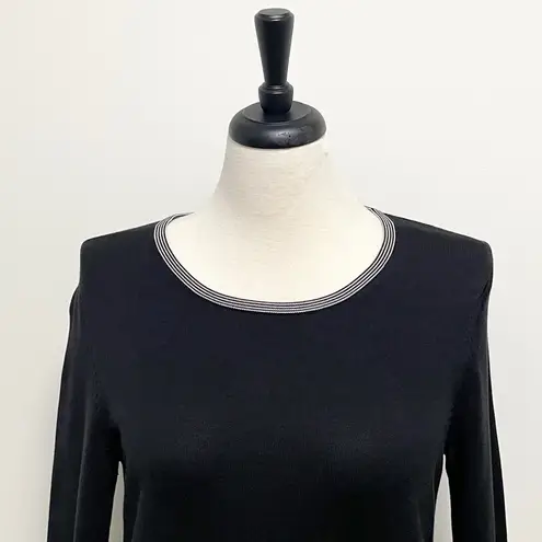 Brooks Brothers Black Gray Knit Silk Top Blend Large Stripe 3/4 *Runs Small