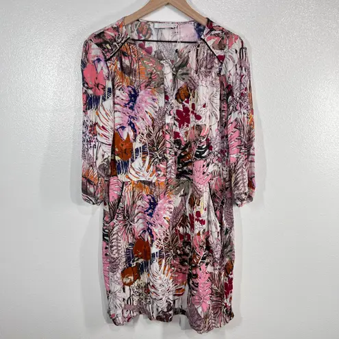Coster Copenhagen Floral Print Dress Pink Orange Boho Pockets Long Sleeve 38 M Size 8