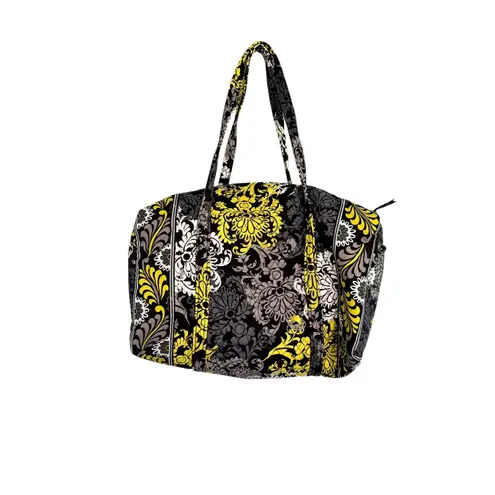 Vera Bradley Floral Grand Traveler Bag Yellow Gray Black Quilted Duffle