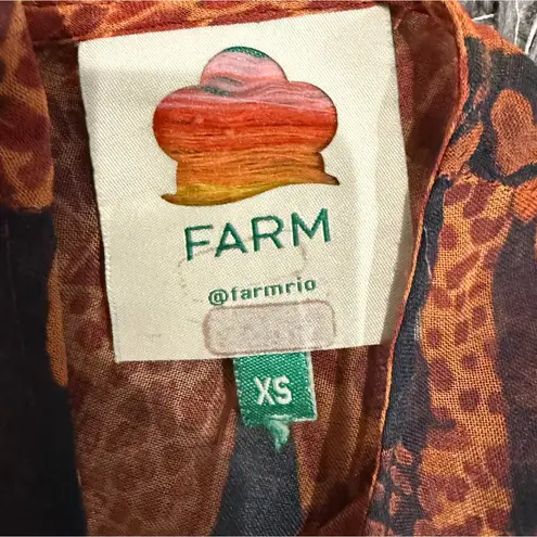 Farm Rio Giraffes Puff Sleeve Maxi Dress in Brown Multi, Size XS