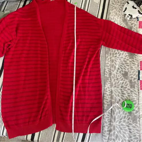 European Cardigan Sweater Medium Red Silver Metallic Stripe Clean Girl Pullover
