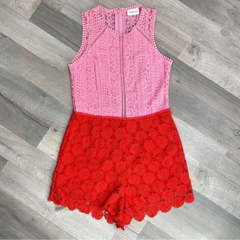 Sugar Lips  Birdie Crochet Lace Romper Color Block Pink Red Small thumbnail 12