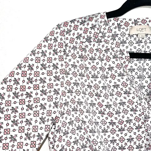 The Loft Outlet White & Pink Floral Print Split Neck Mini Dress