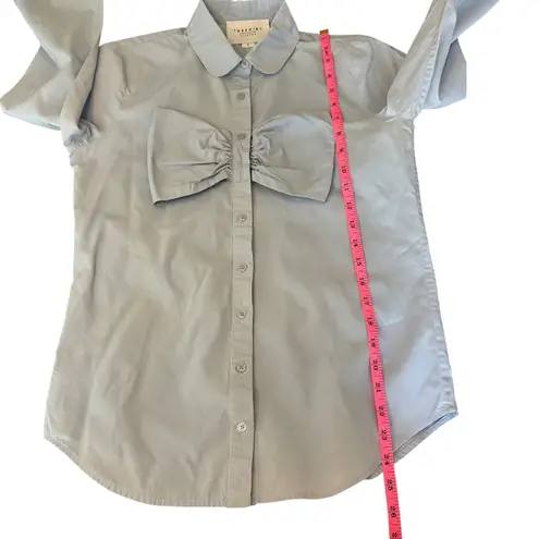 The Shirt Rochelle Behrens Blue Bow Blouse Long Sleeve Peter Pan Collar