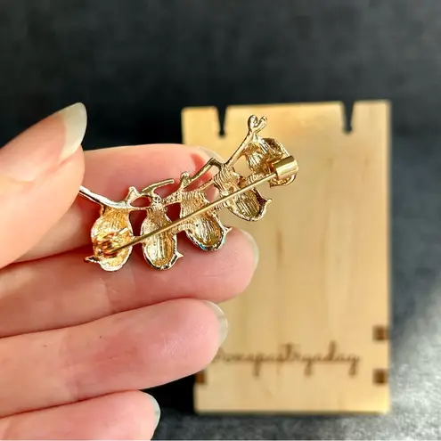 Colorful, Sparkly “Birds on a Branch” Fashion Rhinestone Brooch, Gold