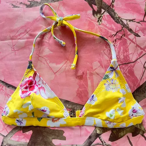 y2k yellow floral triangle bikini top