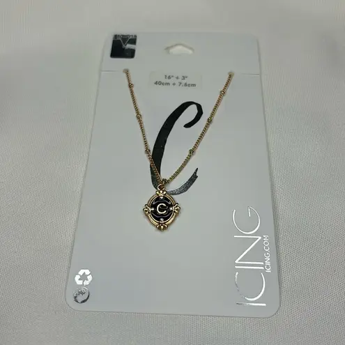 Icing Antiqued Medallion Initial C Pendant Necklace Gold