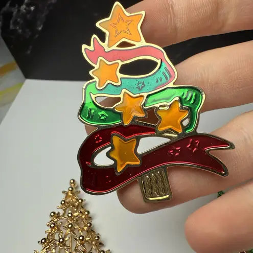Christmas Tree Holiday Lot Of 3 Brooch Pin Gold Tone
