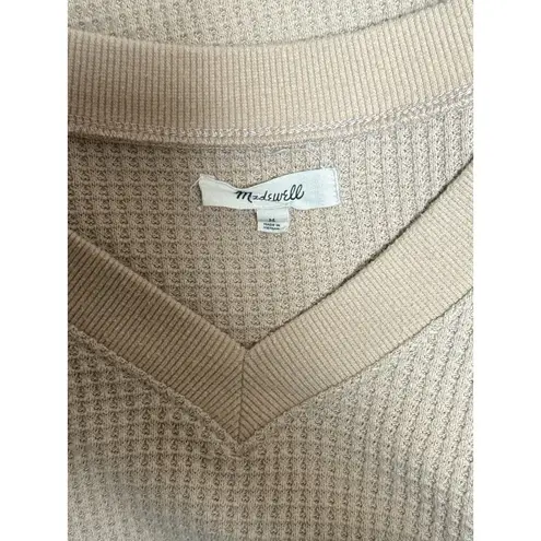Madewell Women’s  Beige V-neck Waffle Patterned Long Sleeve Sz M - Image 4