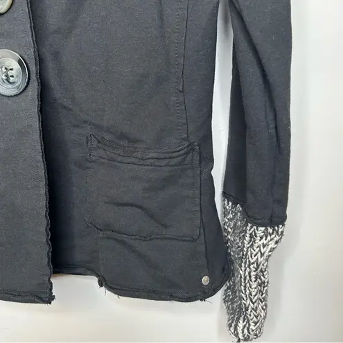 Neon Buddha Knit Collar Patchwork Style Blazer Jacket Size XS Black