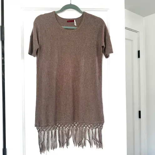 Left On Houston Fringe Hem Sweater Dress Casual Tunic Top XS Angora Blend Brown