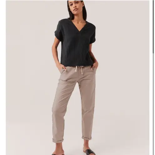 Pact Organic Cotton Woven Twill Roll Up Pant Beige Drawstring Pull On Sz Medium