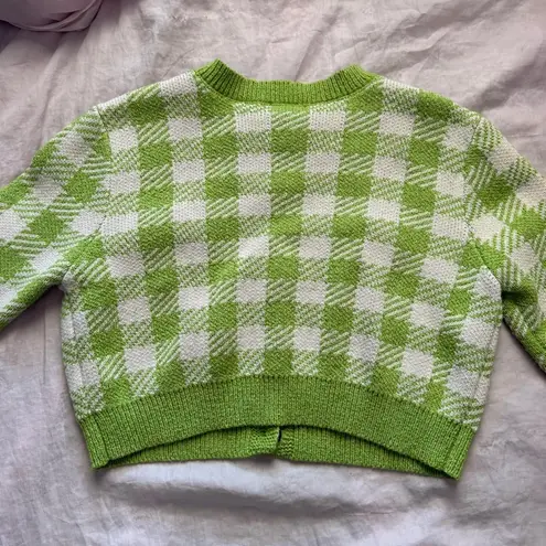 São Paulo Green/White Checkered Cropped Cardigan Green Size M