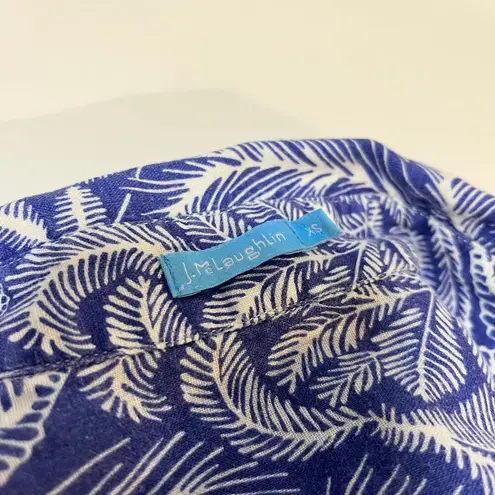 J. McLaughlin 100% Linen Button Up Shirt Britt Blouse Navy Blue White Size XS