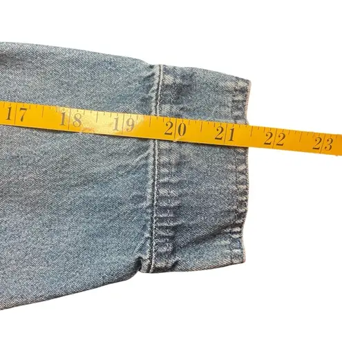 Denim & Co Womens Denim Jean Jacket Blue 100% Cotton USA Flag Embroidery Medium