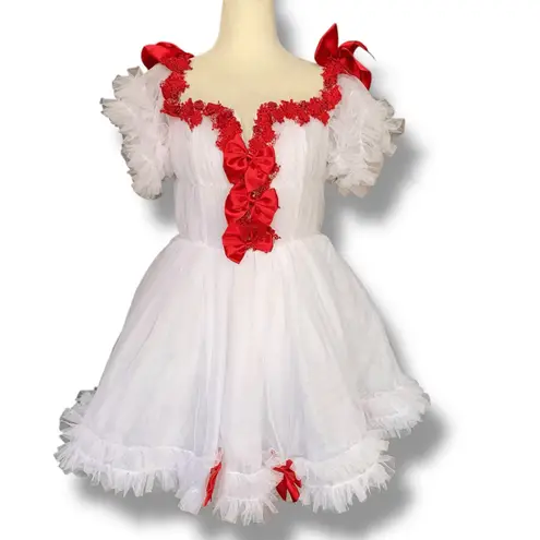 Sugar Thrillz Winter Rose White Tulle Coquette Dress Red Bows Valentine Babydoll Size M