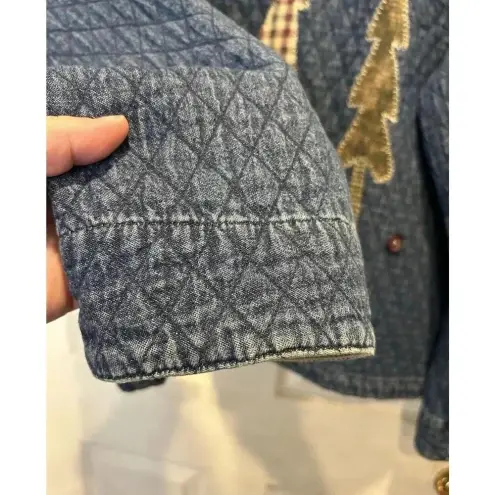 Don’t Mess With‎ Texas Quilted Denim Jacket Size XL Embroidered Christmas Tree Blue